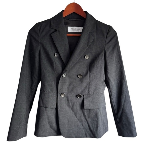 Max Mara Editore Double Breasted Virgin Wool Blazer Dark Gray 0 - Picture 6 of 13